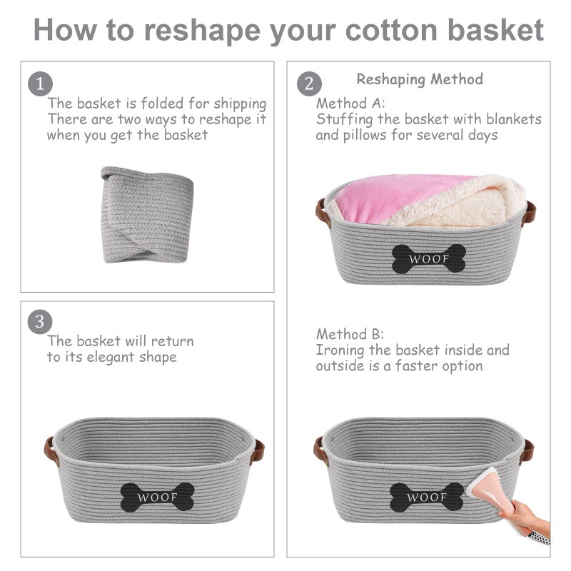Morezi Cotton rope dog toy basket with handle, large dog bin, puppy kitty bed, dog toy basket - Perfect for carry pet toys, blankets, leashes, chew toys, diapers - Gray - Image 5